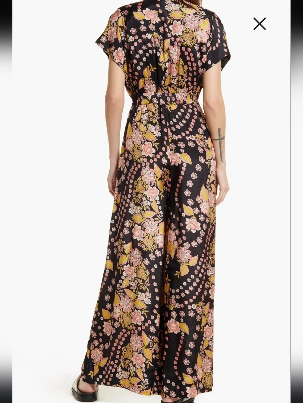 Free People Black Floral Tie-Front Jump Suite. - Picture 2 of 13